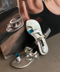 Azure - Crystal Embellished Silver Flats - Zarin by Zarsah