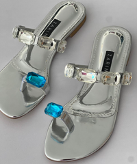 Azure - Crystal Embellished Silver Flats - Zarin by Zarsah