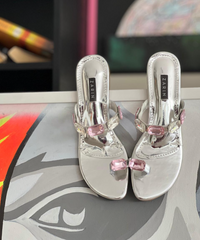 pink and silver crystal toe flats for women