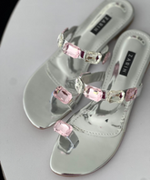 Pink and silver crystal toe sandals for women