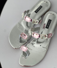 Pink and silver crystal toe sandals for women