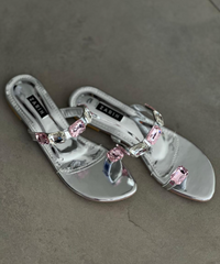 pink and silver crystal flats for women